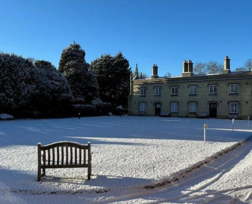 Saffron Walden almshouses in the snow